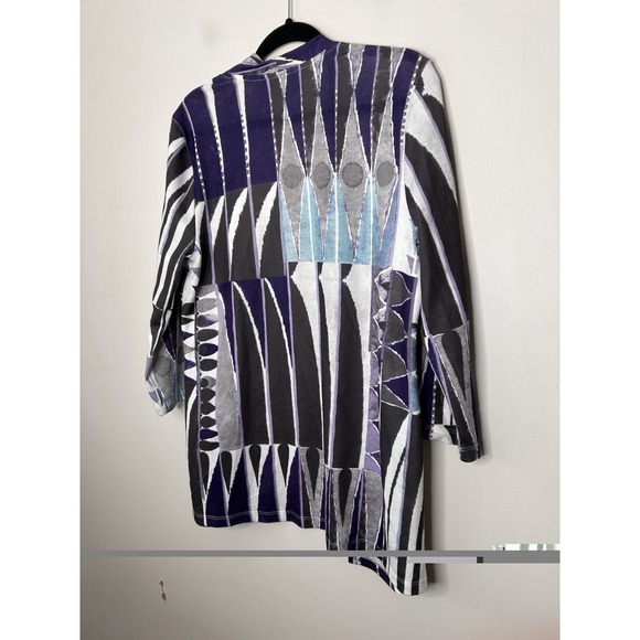 Chico's Easywear Abstract Print Open Cardigan Sweater Chicos Blue Purple Size 2 - Picture 6 of 9